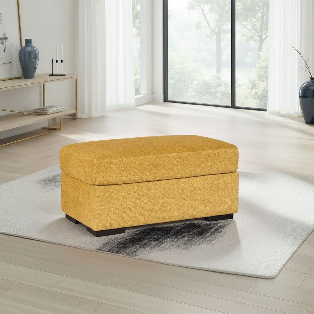 Viena Rectangular Accent Ottoman, Soft Yellow Faux Velvet 24x39 Inch