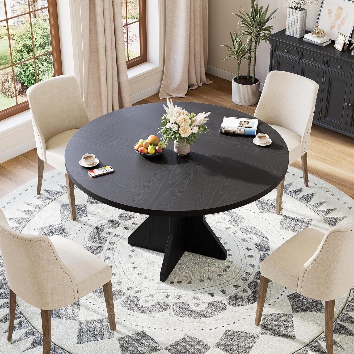 Round Dining Table 47in Kitchen Table for 4-6 People Circle Tables Space Saving
