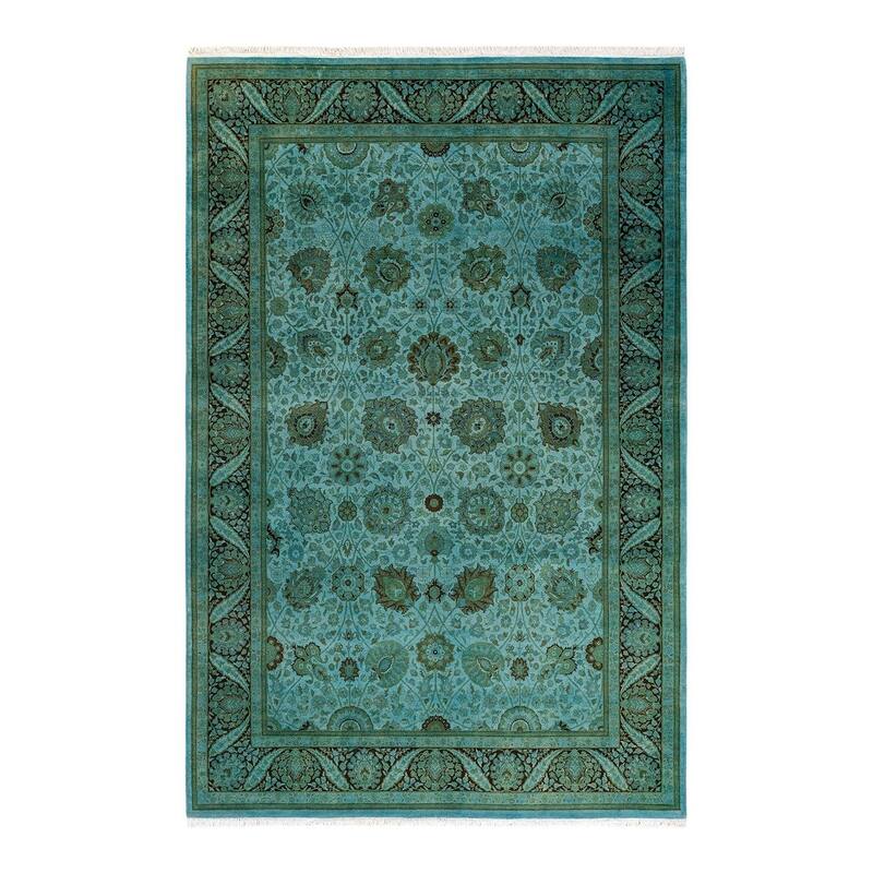 Overton Hand Knotted Wool Vintage Inspired Modern Contemporary Overdyed Blue Area Rug - 6' 0" x 9' 2"