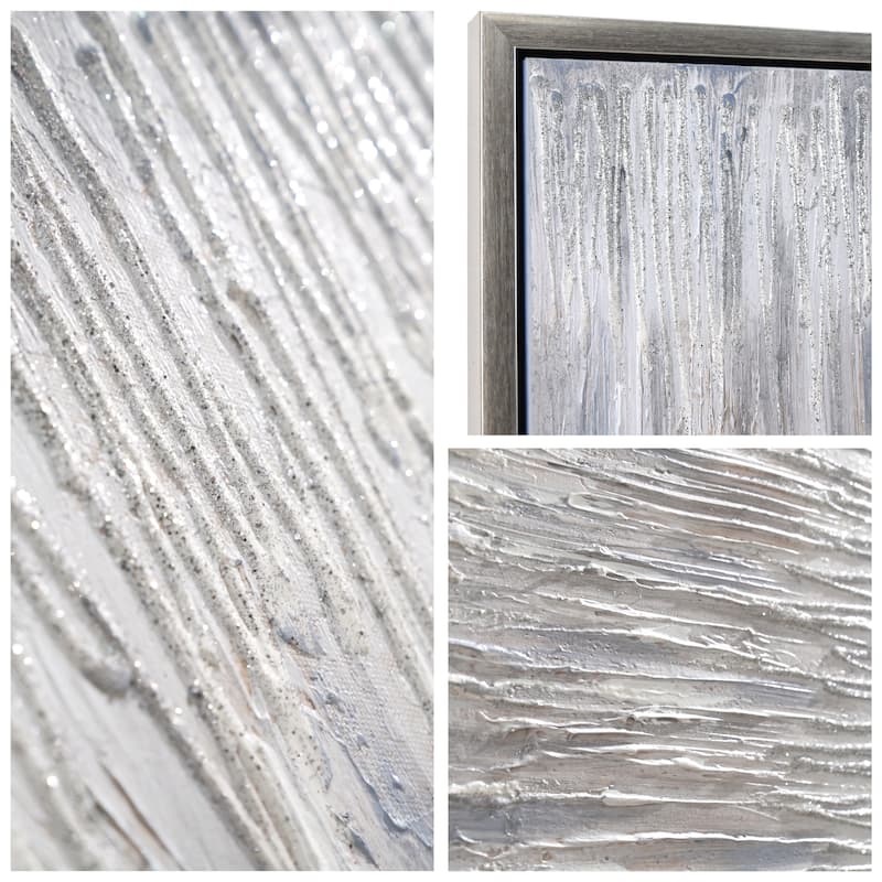Gray Field Textured Glitter Hand Painted Canvas Wall Art
