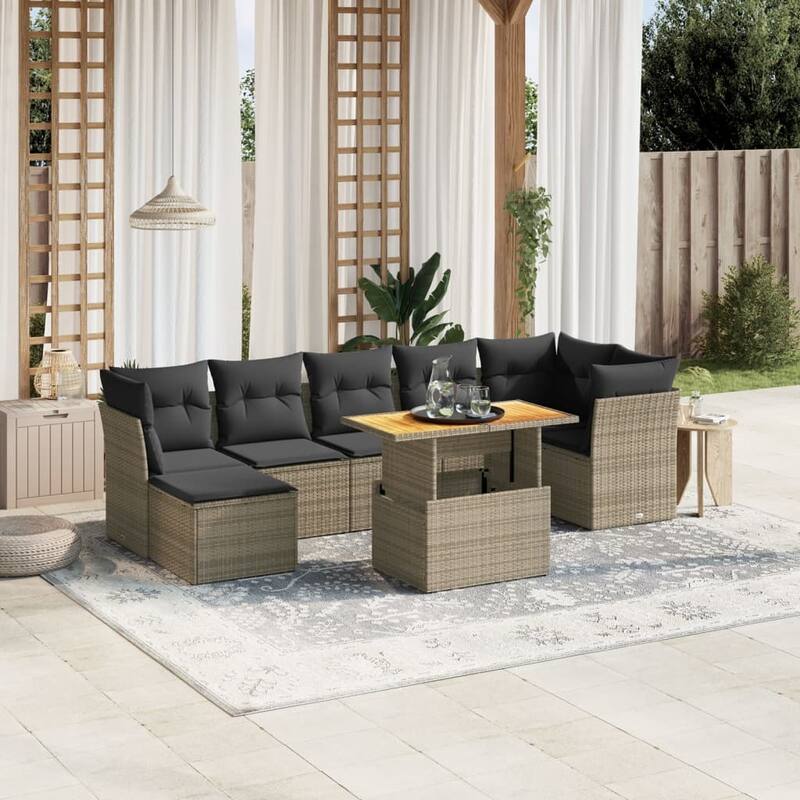 vidaXL Patio Sofa Set with Cushions Outdoor Furniture 8 Piece Poly Rattan - 21.7 x 39.4 x 28.7 in - Grey and dark grey - form1