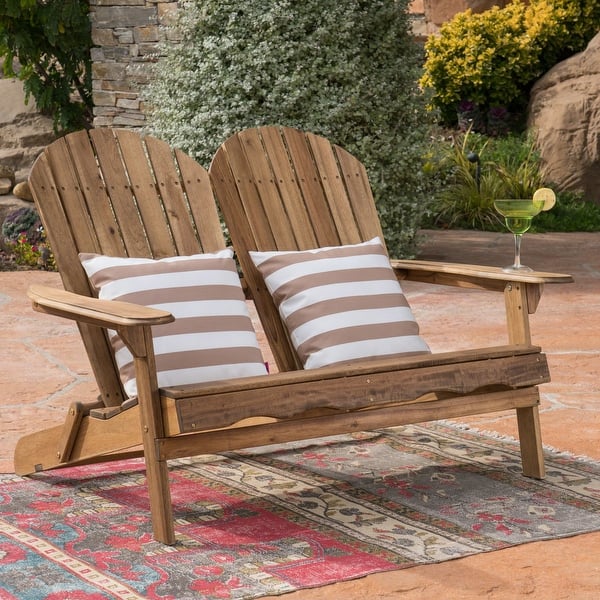 Shop Malibu Outdoor Wood Adirondack Loveseat By Christopher Knight Home On Sale Overstock 20713481 Natural Stained
