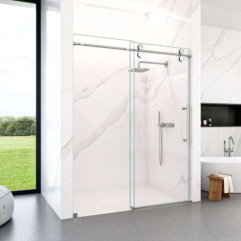 44"-48"W*76" H Frameless Single Sliding Shower Door - 5/16" (8mm) Clear Tempered Glass, Bypass Design