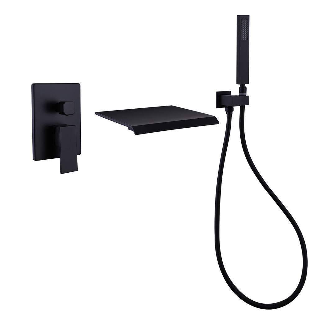 Matte Black Double Handles Waterfall Tub Faucet With Hand Shower