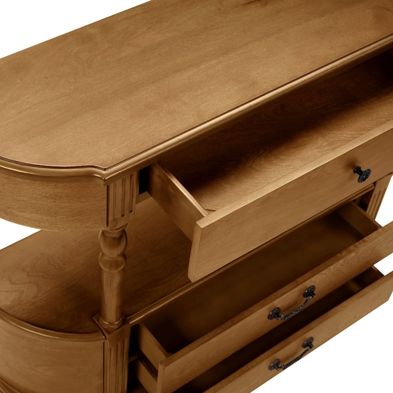 43'' Retro Curved Wood Entry Table with 3 Drawers - 7'6" x 10'9"