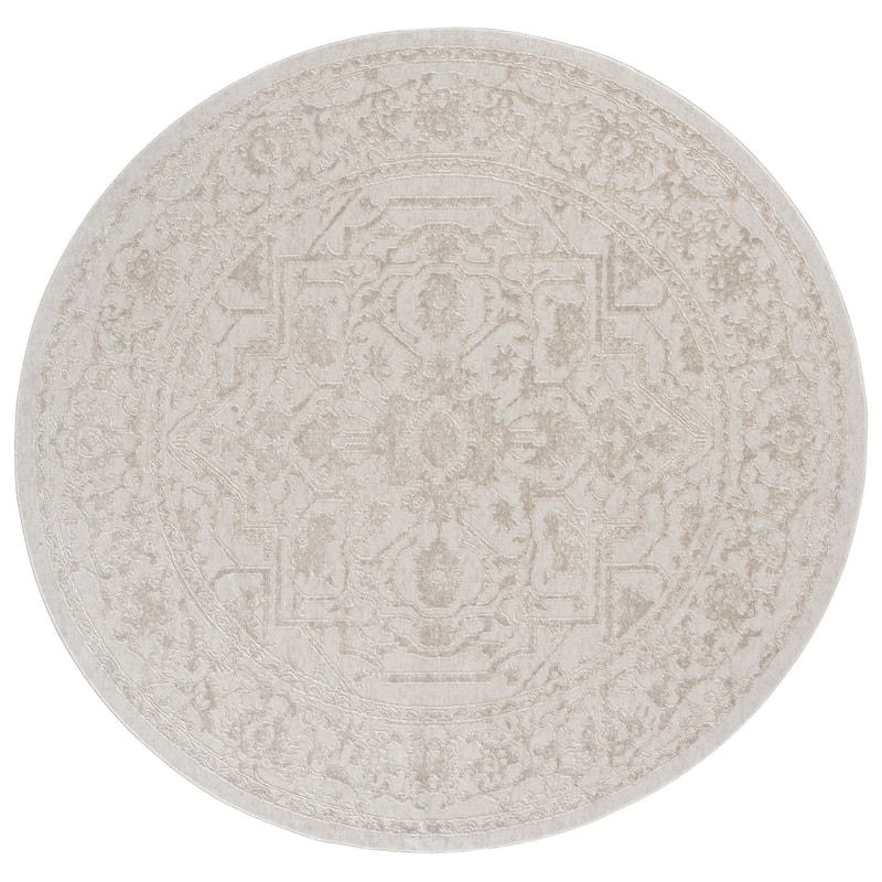 SAFAVIEH Reflection Eulalie Modern Oriental Rug - 6'7" Round - Ivory/White