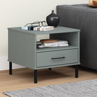 vidaXL Bedside Table Bedroom Nightstand with Metal Legs Solid Wood Pine OSLO - 19.7" x 19.7" x 17.7"