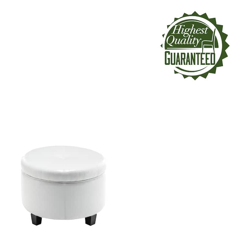 Porthos Home Donn Faux Leather Round Storage Ottoman with Rubberwood Legs