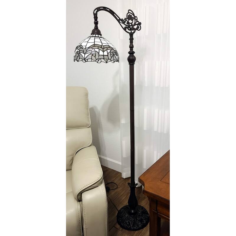 Tiffany Style Floor Lamp Arched 62" Tall Stained Glass White Mahogany Bedroom Living Room Reading Gift Amora Lighting