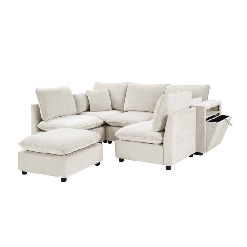 Roomfitters 94 Inch Modular U-Shaped Sectional Sofa with Movable Ottoman and Storage Armrests