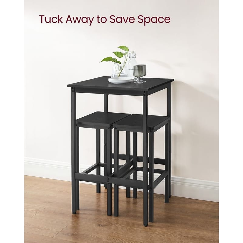 Bar Table and Chairs Set, Square Bar Table with 2 Bar Stools, Dining Pub Bar Table Set - 23.6" x 23.6" x 35.4"