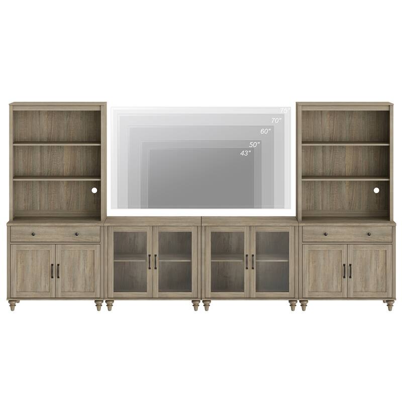 Wash Grey Farmhouse TV Stand with Wooden Doors & Drawers