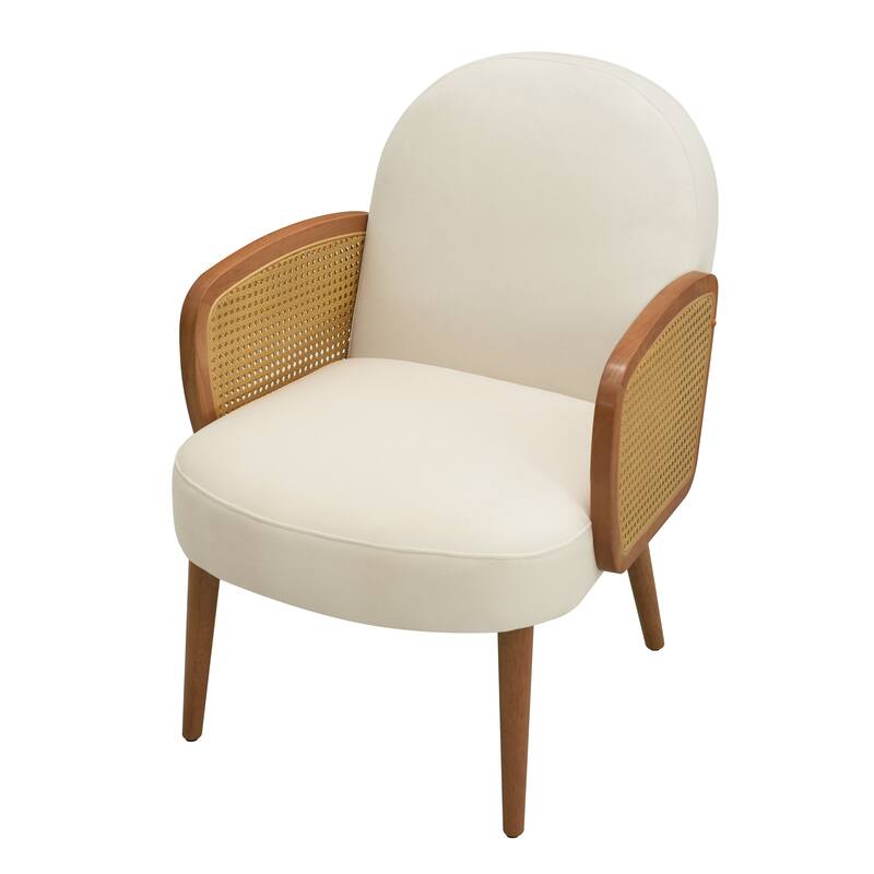 Velvet Upholstered Accent Chair, Comfy Lounge Reading Chair, Sofa Chair with Rattan Armrests & Curved Backrest
