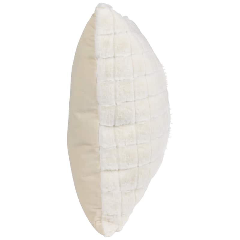 18" White Plaid Tufted Plush Square Throw Pillow
