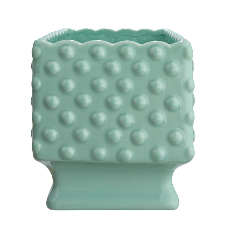 Ceramic Hobnail Planter with Scalloped Edge - 11.3"L x 5.8"W x 6.0"H