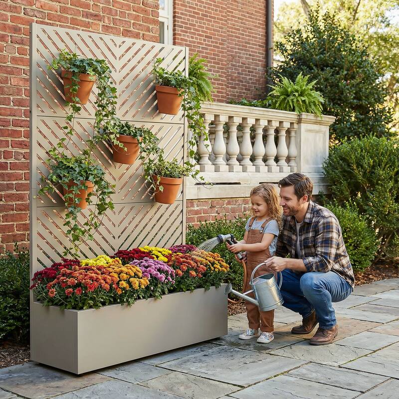 Raised Garden Bed Planter with Trellis Movable Planter Box with Lockable Wheels