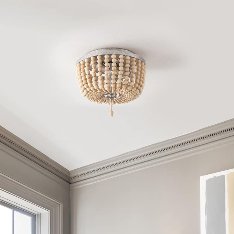 Allie Wood Beaded/Metal LED Flush Mount, by JONATHAN Y