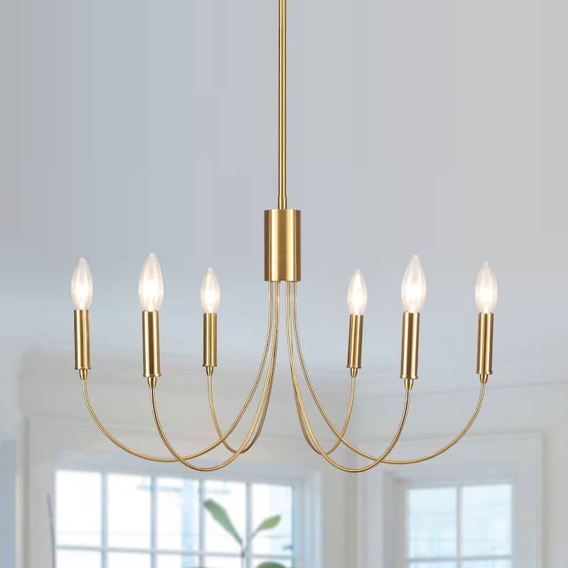 6-Light Modern Chandelier, Farmhouse Chandelier, Candle Style Chandelier for Dining Living Room Kitchen Island - 23.62"Dx8.86"H
