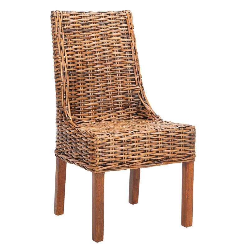 SAFAVIEH Charolette Indoor Wicker Brown Sloping Arm Chairs (Set of 2) - 20" x 24" x 39" - 20Wx24Dx39H