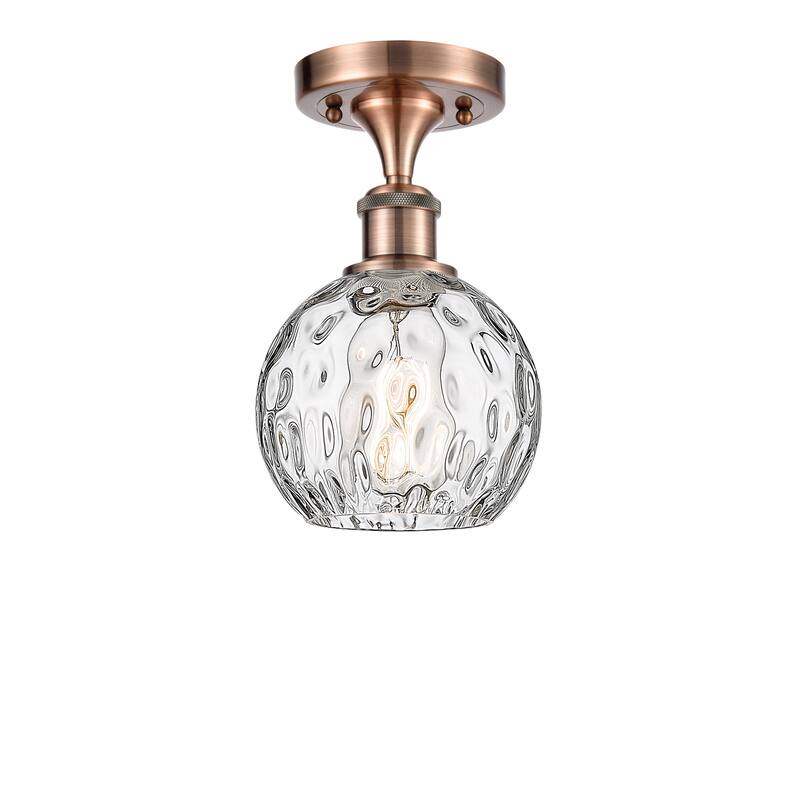 Innovations Lighting Athens Water Glass - 1 Light 6" Semi-Flush Mount - Clear Water Glass/Antique Copper