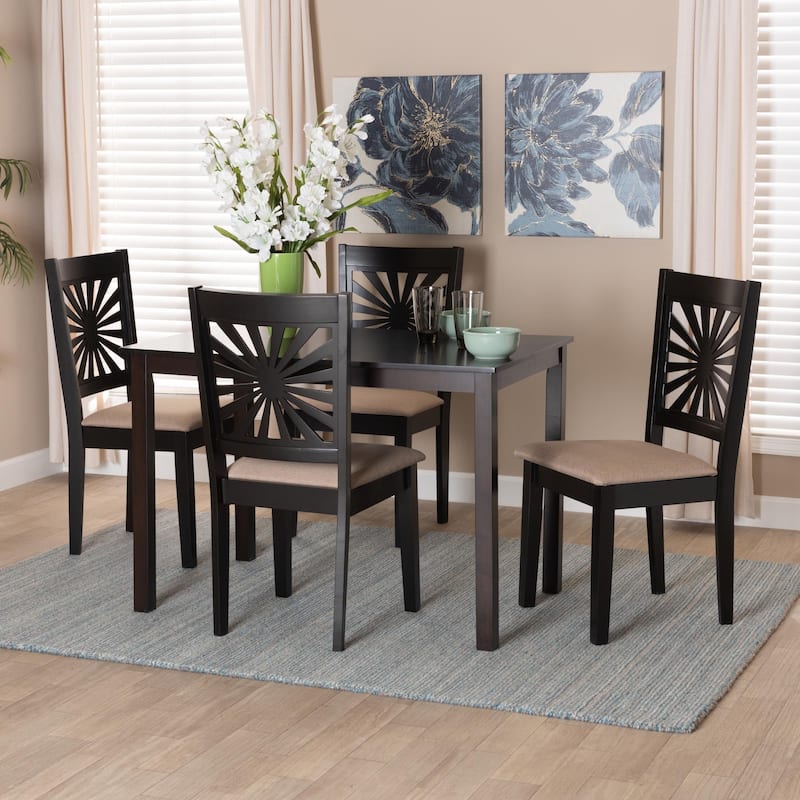 Olympia Modern styled Fabric Upholstered and Brown Finished Wood Dining Set