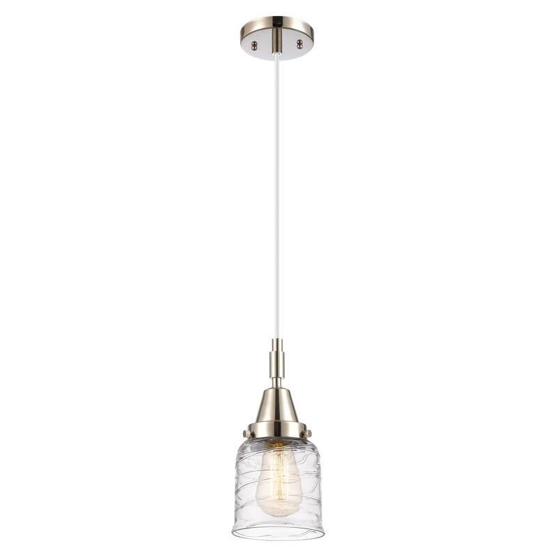 Innovations Lighting Downtown Urban - Caden Bell - 1 Light 5" Cord Hung Mini Pendant - Polished Nickel/Clear Deco Swirl Shade