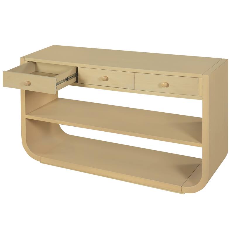 Christopher Knight Home - Modern Entryway Curved Console Table with Soft-Close Drawers & Open Shelves for Living Room, Hallway