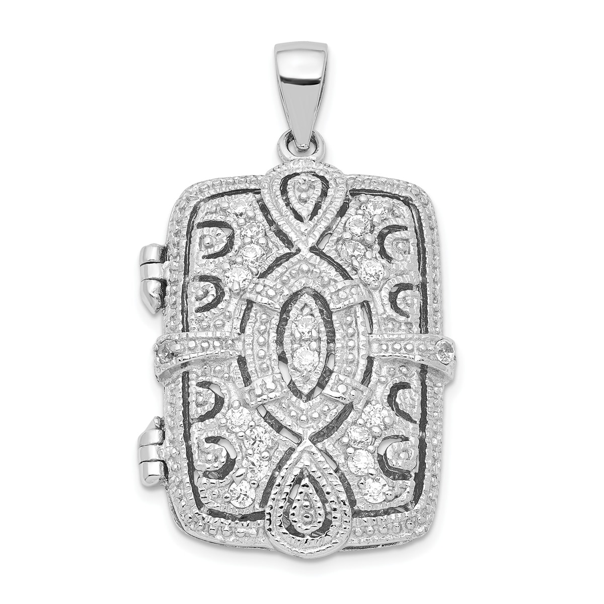 18 Sterling Silver Simulated Diamond Accent Filigree Heart Locket Necklace
