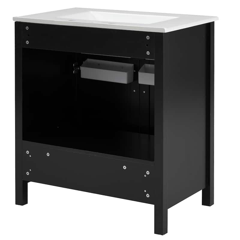 GDFStudio - Opal Wood & Ceramic 30" Bathroom Vanity with Sink & Ample Storage for Small Bathrooms