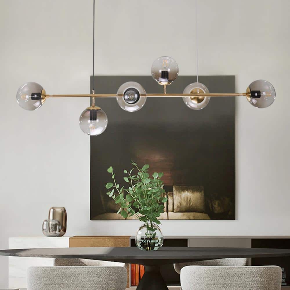 Contemporary 6-light Globe Linear Lighting - Brass