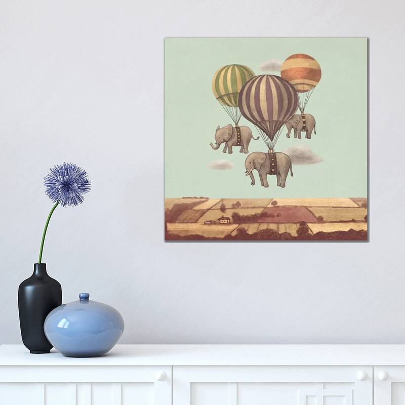 iCanvas "Flight Of The Elephants Mint Square" by Terry Fan Canvas Print - 18x18x1.5