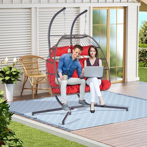 Double Outdoor Red Hanging Chair Wicker Egg Chair Lounge Swings Chair Bed Bath & Beyond 39888088