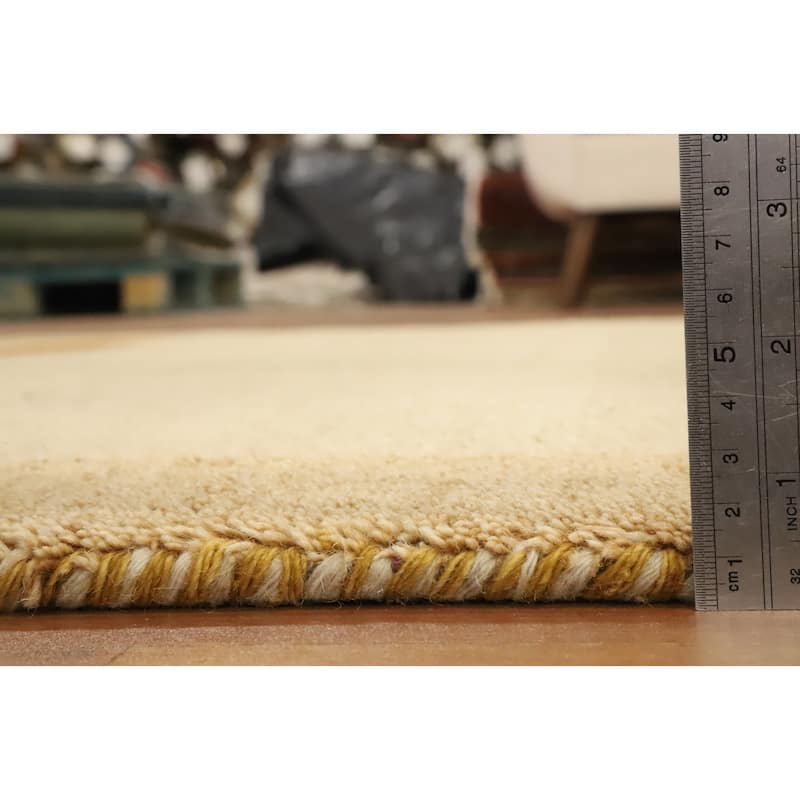 Hand Knotted Oriental 100% Wool Carpet Modern Geometric Beige & Ivories Gabbeh Area Rug - 7' 9'' X 4' 11''