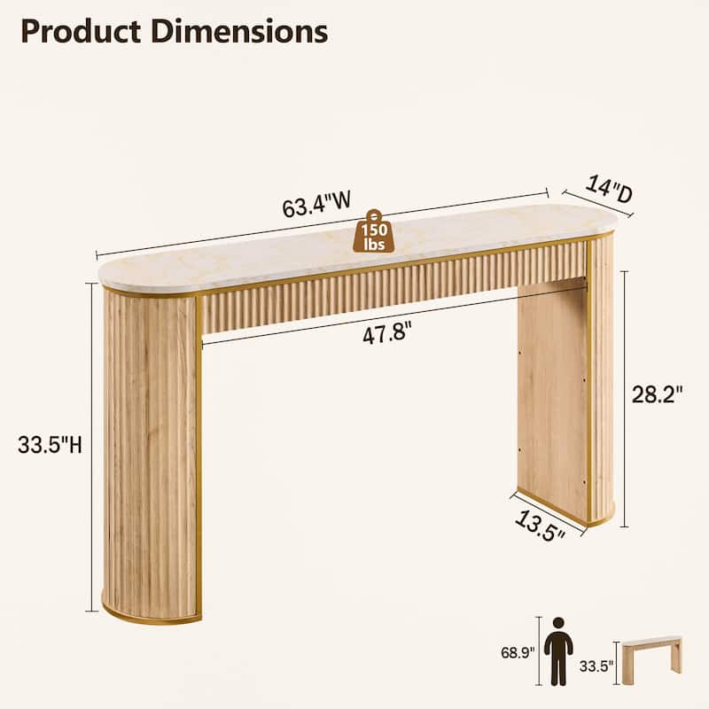 Modern 63" Fluted Console Table, Long Narrow Entryway & Sofa Tables
