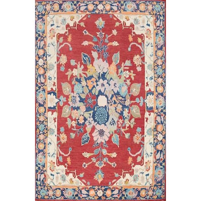 Hand Knotted Oriental 100% Wool Carpet Transitional Floral Red Oushak Area Rug - 12' 0'' X 9' 3''
