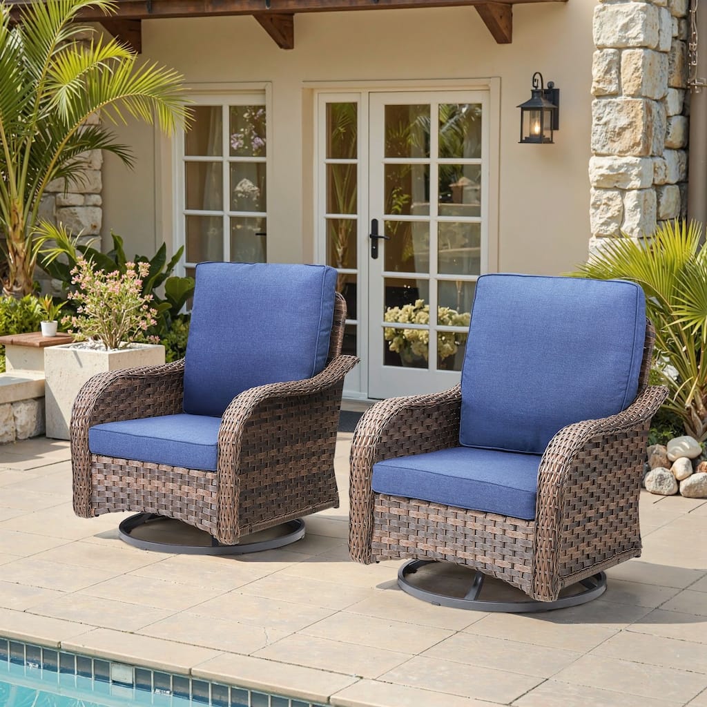 Cavira Brown Wicker Outdoor Patio Swivel Glider Chairs with Olefin Cushions (2-Pack)