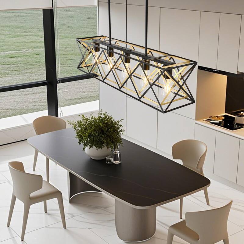 5-Light Kitchen Island Lighting for Farmhouse Linear Chandeliers - Matte black