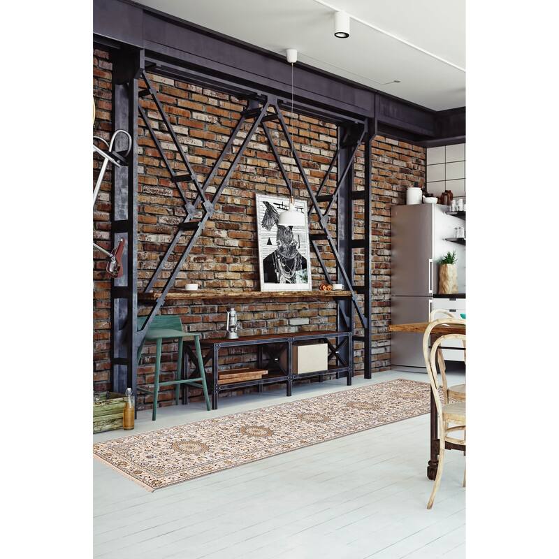 ECARPETGALLERY Hand-knotted Nain Cream Silk, Wool Rug - 2'8 x 12'2