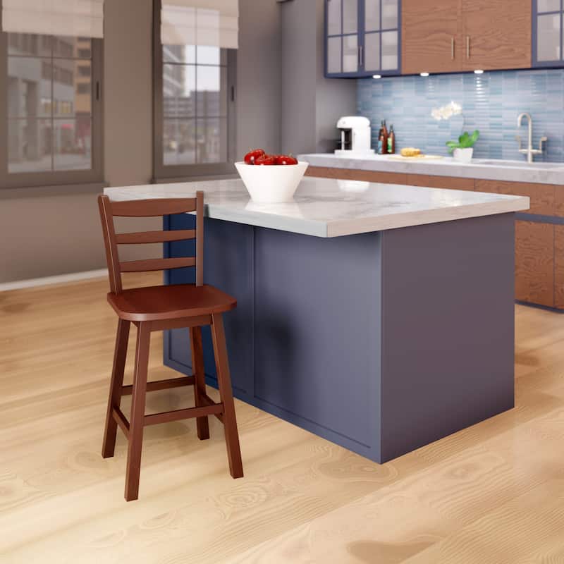 Ladder-back Swivel Seat Counter Stool, Walnut - 16.3"W x 17.7"D x 38.4"H