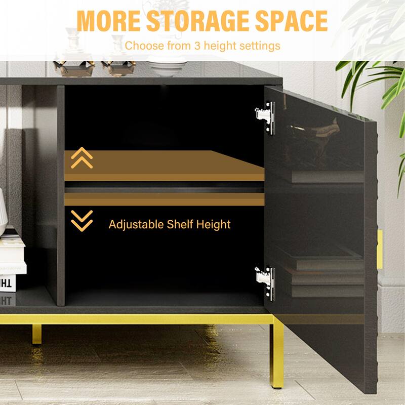 70" Electric Fireplace TV Stand with Gold Tapered Legs and Adjustable Storage