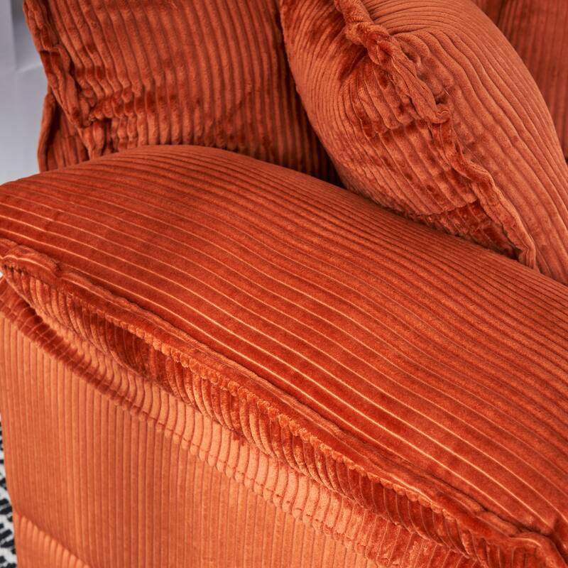 Deep Seat Accent Chair & Ottoman Set of 2, Reclining Sofa Chair, Corduroy Upholstered Chaise Lounge Couch with 2 Toss Pillows