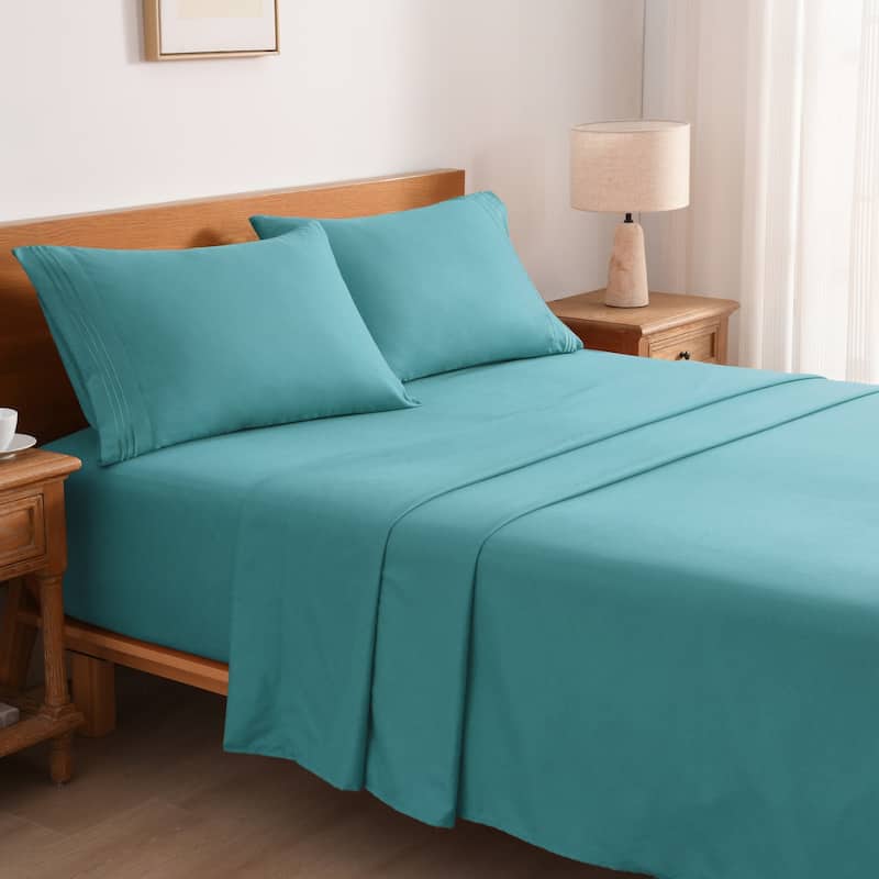 3/4 Pcs Soft Solid & Embroidery Bed Sheets Set