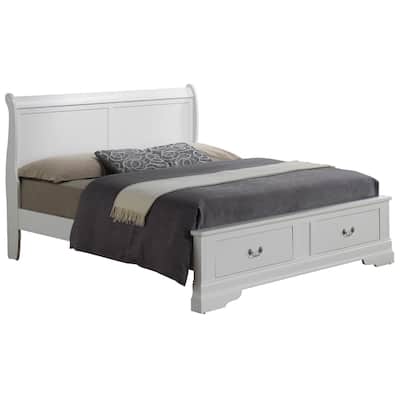 Queen Sleigh Bed with Two Storage Drawers - 87" - White