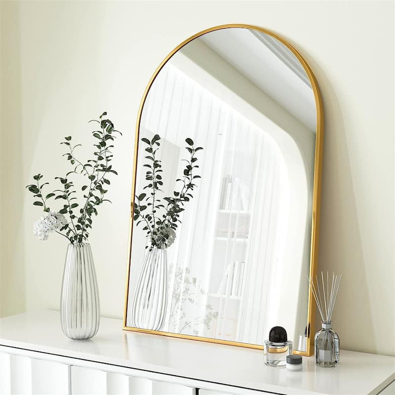 20"x30" Metal Framed Arched Mirror with Shatterproof Film and Hooks