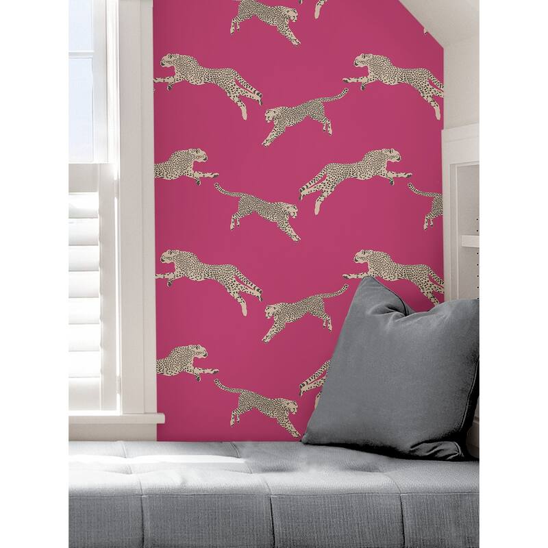 Scalamandre Bubblegum Leaping Cheetah Peel & Stick Wallpaper
