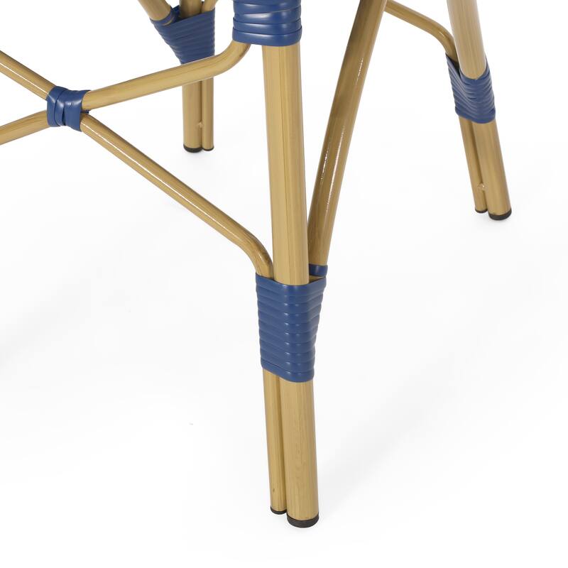 Roomfitters French Bistro Chair Set of 2, Outdoor Rattan Patio Dining Chairs with Armrests, Lightweight Stackable Design, Blue