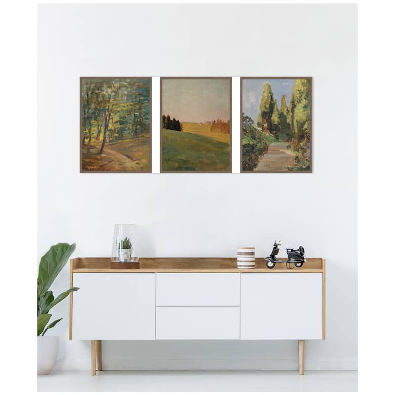 Kate and Laurel Forest Interior, Evening 1910, and Parklandschaft 3 Piece Framed Canvas Wall Art Set by Nostalgia Prints