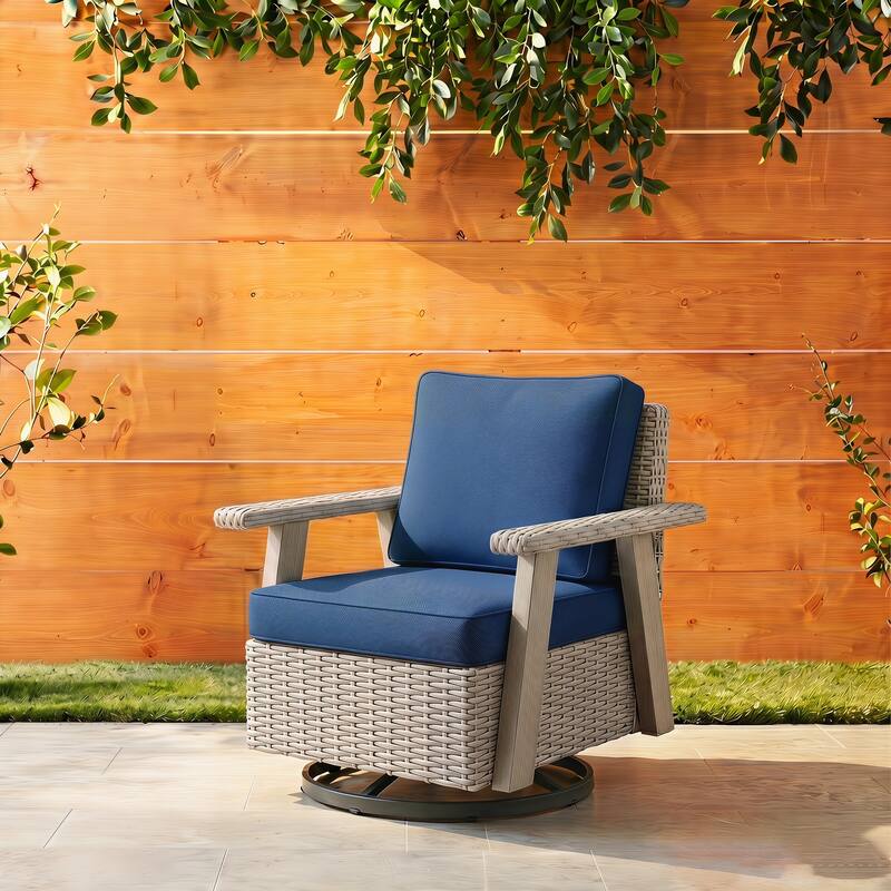 Cozywor Wicker Patio Outdoor Rocking Chair Swivel Lounge Chair