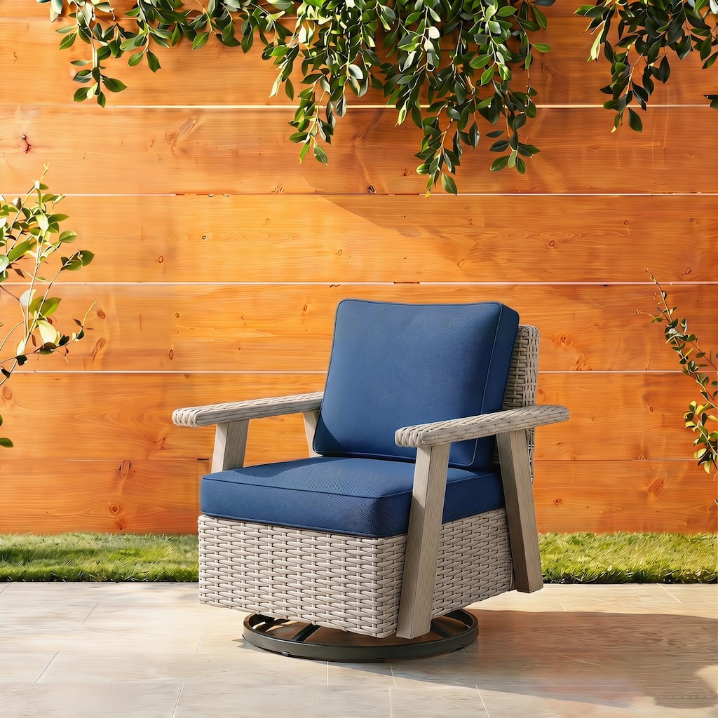 Cozywor Wicker Patio Outdoor Rocking Chair Swivel Lounge Chair
