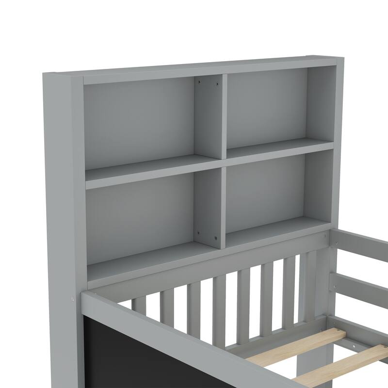 Wooden Platform Bed Frame with Storage Headboard, 2 Drawers and Chalkboard